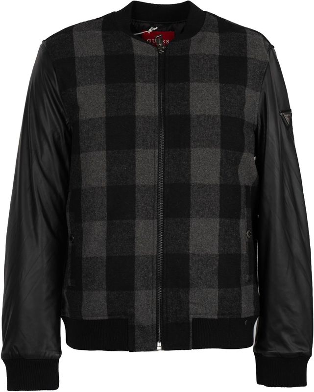 Guess - Geruite Bomberjack - Zwart - Heren - Wolmix - Geïsoleerd