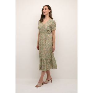 Cream - Jurk 'Lina' - Pastelgroen - V-hals - 3/4 Lengte - Bloemenprint