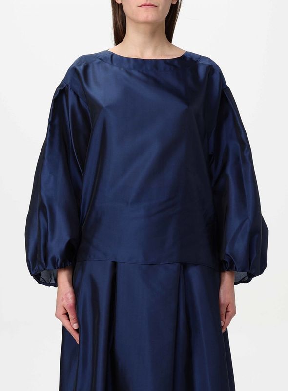 Silk - Midi Dress - Blauw - Puff Sleeves