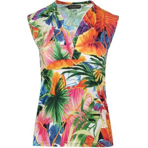 CONQUISTA - Mouwloze Faux Overslagtop - Oranje - Stretchstof