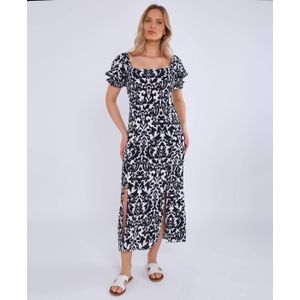 Marine Mouwen Split Viscose Midi Dress