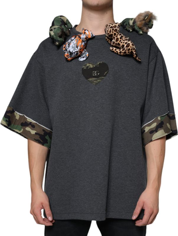 Dolce & Gabbana - T-shirt - Grijs - Relaxed Fit - Korte Mouwen - Camouflage Trim
