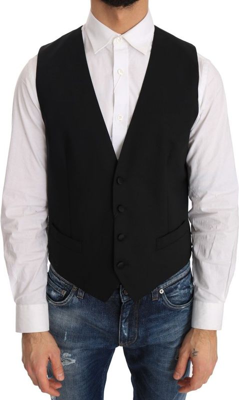 Dolce & Gabbana - Kostuum - Zwart - Heren - Wol - Elegante Zwarte Formele Vest
