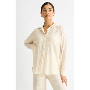 Beige getextureerd oversized shirt met lange mouwen