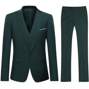 3-delig slim-fit modieus eikengroen pak met één knoop