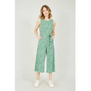 Mela groene mouwloze jumpsuit met rokbroek en bloemenprint