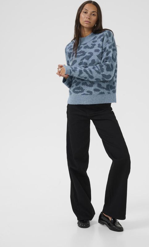 Kaffe - Kasandra Pullover Ls Strik - Coltrui - Blauw - Dierenpatroon