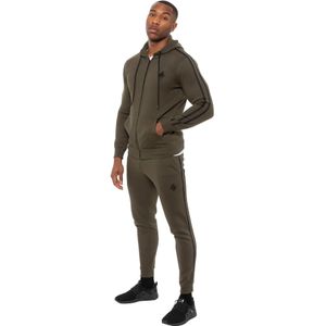 Enzo - Heren Zip Up Tape Hoodie Tracksuit Set - Khaki - Trainingspak