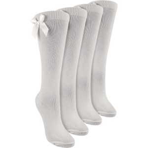 Meisjes 4-Pack Kniesokken met Strik | Effen Lange Sokken voor Kinderen