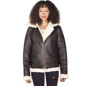 Dames - Palermo - Vliegend Leren Jack - Schapenvacht - Met Capuchon