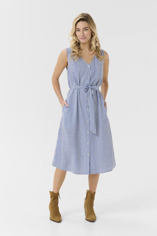 Cream Jurk 'Tiah'  blauw / wit