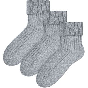 Steven - 3 Paar Dames Wol Bed Sokken | Luxe Lichtgewicht Warme Lounge Sokken - Lichtgrijs