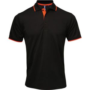 Premier Herencontrast Coolchecker Polo Shirt (Zwart/Oranje)