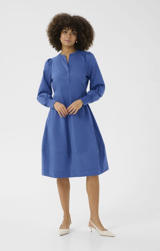 Jurk - CUantoinett - Blauw - Damesjurk - Knielengte - Lange Mouwen