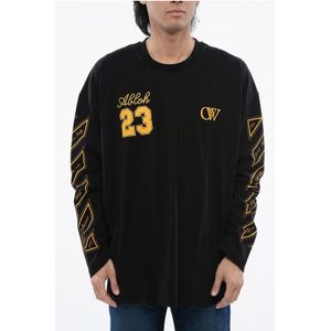 OW23 katoenen T-shirt met ronde hals en prints in zwart