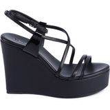 Calvin Klein - Zwarte Leren Plateau Sleehak Sandalen