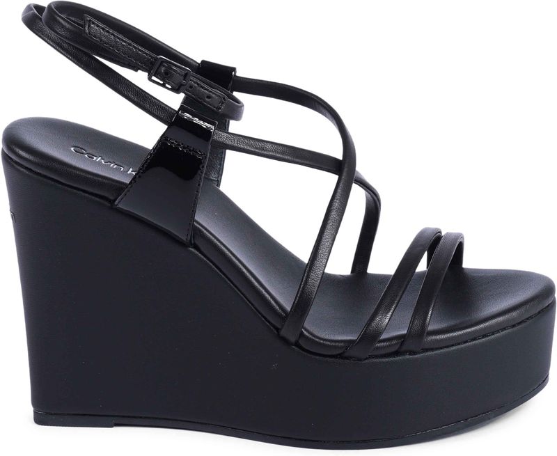 Calvin Klein - Zwarte Leren Plateau Sleehak Sandalen