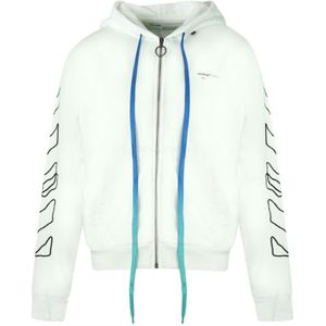 Off-White Scribble Design Long Drawstrings White Slim Zip-Up Hoodie