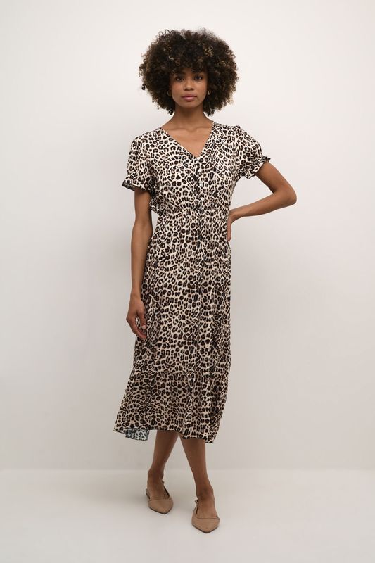 Cream - Jurk 'Lina' - Bruin/Wit - Dierenprint - 3/4 Lengte