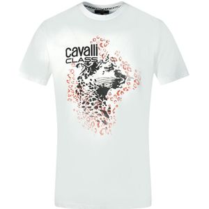 Cavalli Class Leopard Profile Design White T-Shirt - Maat XL