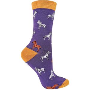 Miss Sparrow - Dames Animal Design BamboeSokken - Zebra (Paars) - Maat 37-39.5