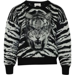 Saint Laurent Tiger Intarsia Trui in Zwart Mohair