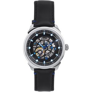 Reign Weston Automatisch horloge met geskeletteerde lederen band - zilver/zwart