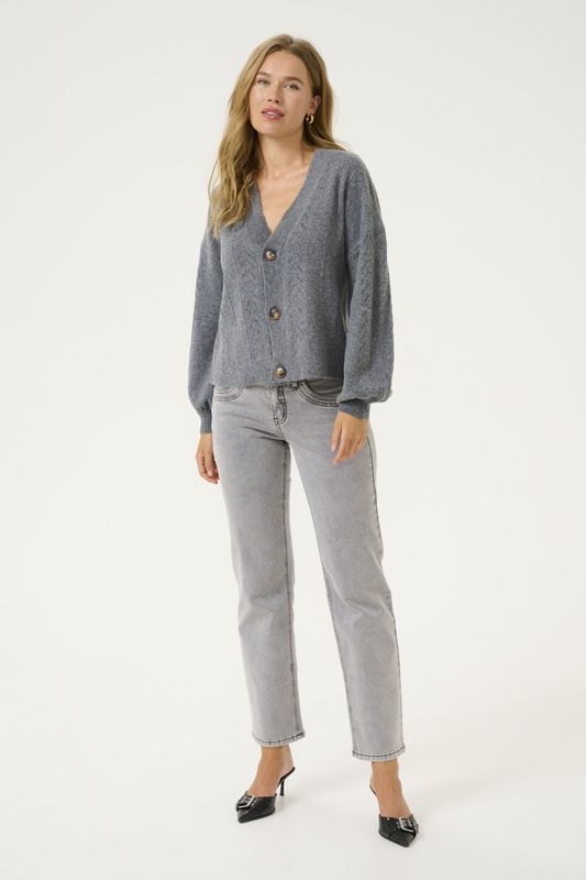 Cream - Cardigan - Grijs - 100% Polyester - Met Lange Pofmouwen