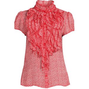 Saint Tropez geweven blouse LiljaSZ met all over print en ruches rood/wit