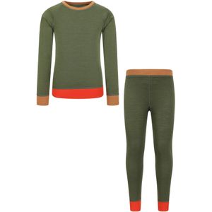 Mountain Warehouse Kinder/Kids Merino Wol Base Layer Set met Kleurblokken (Kaki Groen)