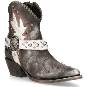 New Rock grijze lederen puntige cowboylaarzen - WSTM004-S2