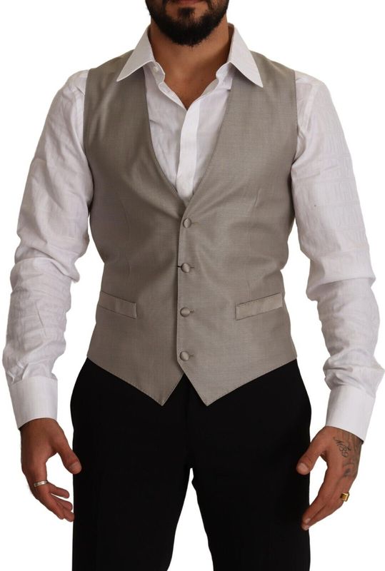 Dolce & Gabbana Heren Beige Wol Enkelvoudig Geknoopt Vest