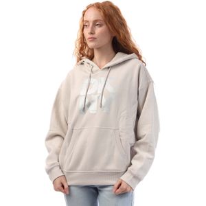 Dames DKNY Foil Logo Hoody met Zak in Off White