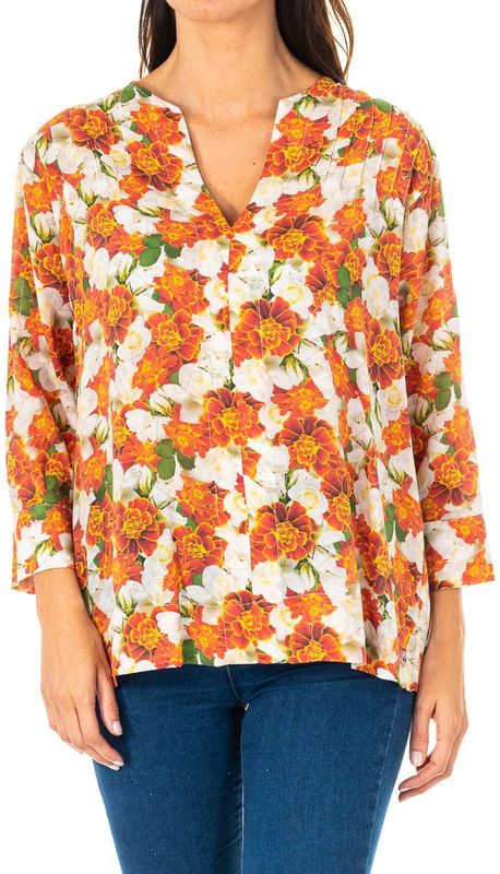 Damesblouse - Veelkleurig - LWU001 - 3/4 Mouwen - Ronde Hals met V-opening