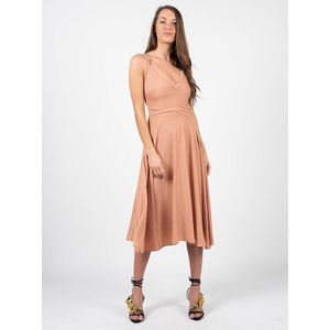 Patrizia Pepe - Midi-jurk - Beige - Dames - V-hals en Uitlopende Rok