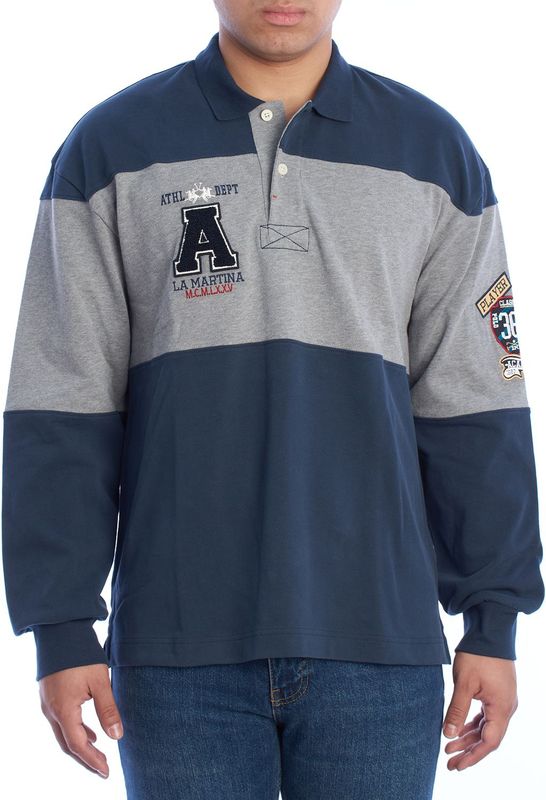 La Martina - Langarm Poloshirt - Blauw - Katoen - Comfort-Fit