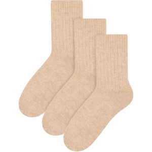 Steven - 3 Paar Multipack Dames Wol Gebreide Sokken | Warme Kousen Jurk Sokken - Beige - Maat 36-39