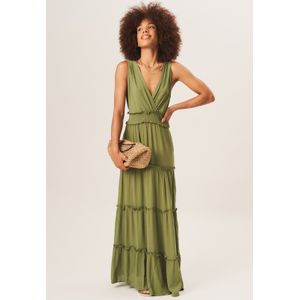 Gesmokte taille wrap gelaagde midi-jurk