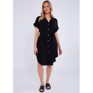 Zwarte oversized viscose overhemdjurk met bindceintuur