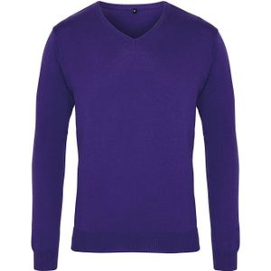 Premier Heren Gebreid Katoen Acryl V Hals Sweatshirt (Paars)