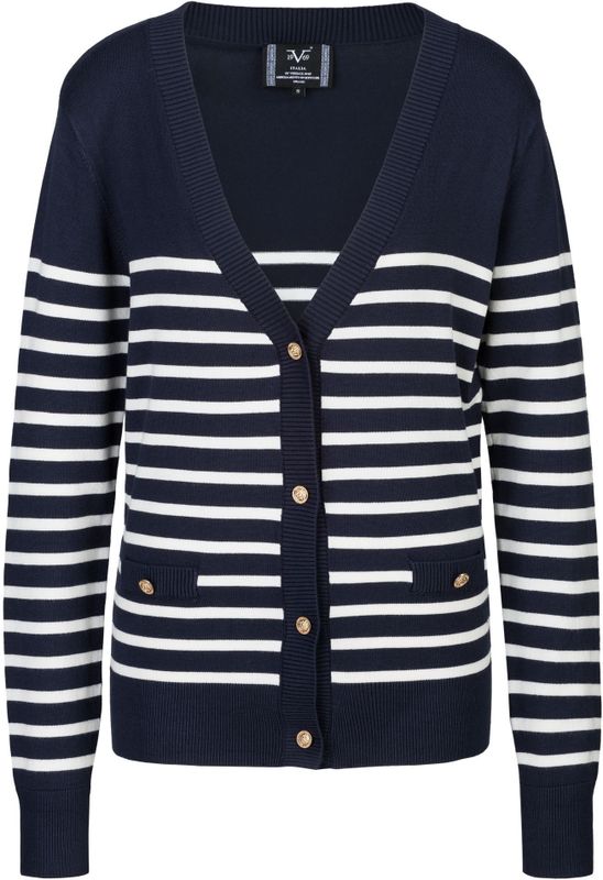 19V69 ITALIA - Gebreid Vest - Navy/Wit - Fulvia