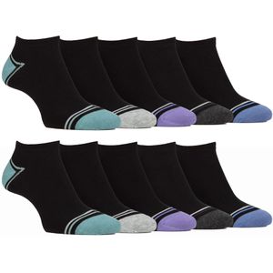 10 Paar Heren Bamboe Trainer Sokken | Farah | Gestreepte Gevoerde Enkelsokken - Zwart