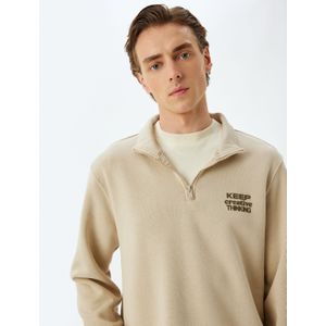 Koton - Sweatshirt - Beige - Halve Rits - Katoen - Lange Mouw