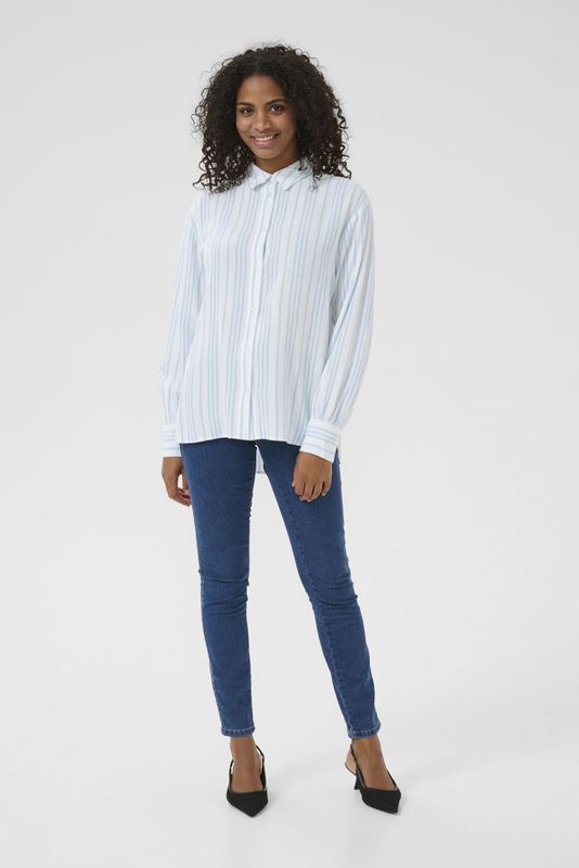 Overhemd met lang mouwen Loose fit Chalk/Soft Chambray Stripe white blue