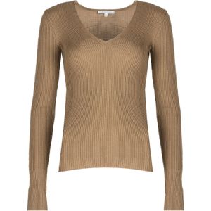 Patrizia Pepe - Tops - Beige - Wollen V-hals - Met Gestreept Patroon