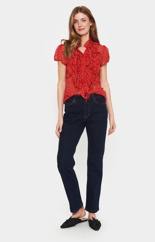 Blouse met korte mouwen Slim fit Tango Red Drea Dot red