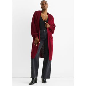 Rood grof gebreid lang vest