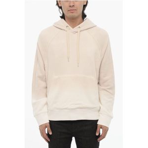 Geborstelde katoenen hoodie in beige