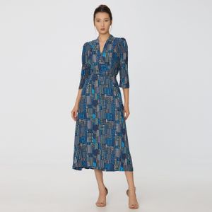 Grafische print V-hals midi-wikkeljurk