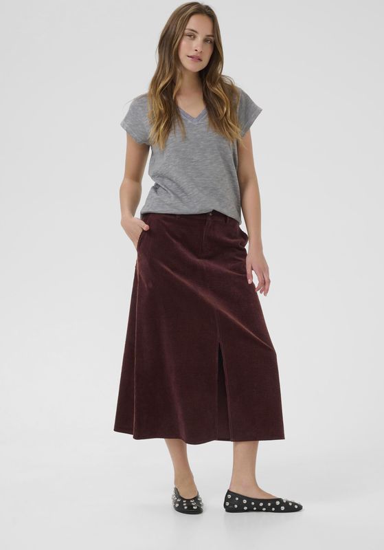 CUklay - Damesrok - Bruin - Corduroy - Midi-lengte - Rechte Pasvorm